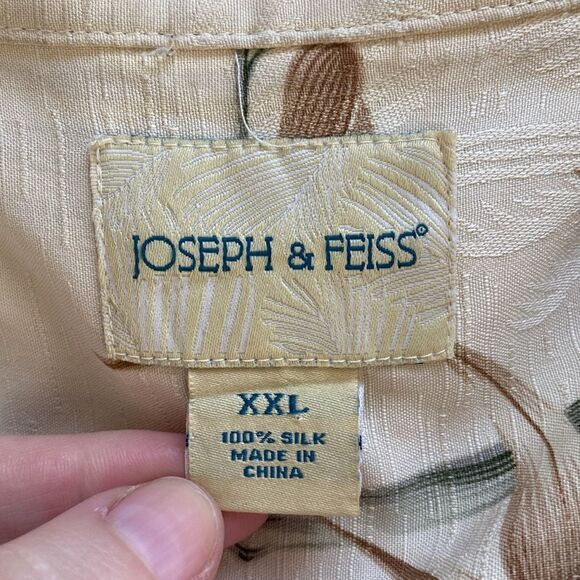 Joseph & Feiss Cream Foliage Leaf Print 100% Silk Button Up Shirt Size XXL - Picture 8 of 10